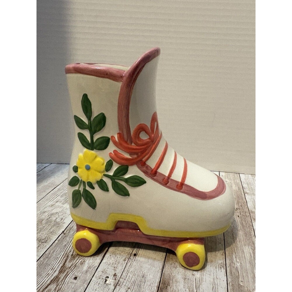 Hobby Lobby Ceramic Roller Skate Planter Vase Floral Pink Retro Decor